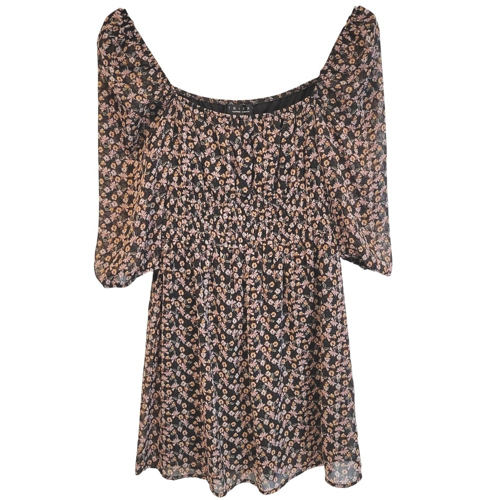 Ditzy Floral Mini Dress Milkmaid Dark Romantic Cottage Fairy Grunge Sheer Size S